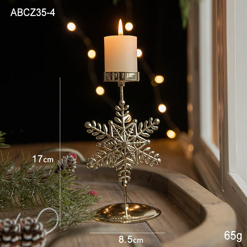 Rynx | Christmas Golden Wrought Iron Candle Holder Star Moose Christmas Tree Candle Holder Merry Christmas New Year Table Decoration