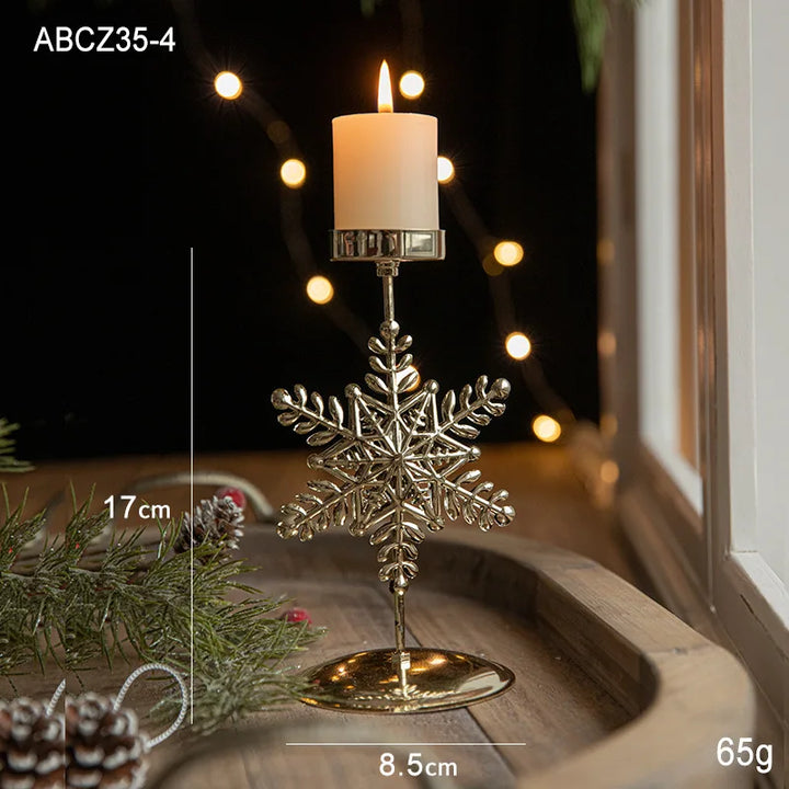 Rynx | Christmas Golden Wrought Iron Candle Holder Star Moose Christmas Tree Candle Holder Merry Christmas New Year Table Decoration
