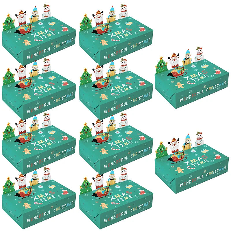 Rynx 5/10pcs Cartoon Christmas Gift Box Kraft Paper Cookie Packaging Box 2024 Christmas Party Decor Xmas Navidad New Year