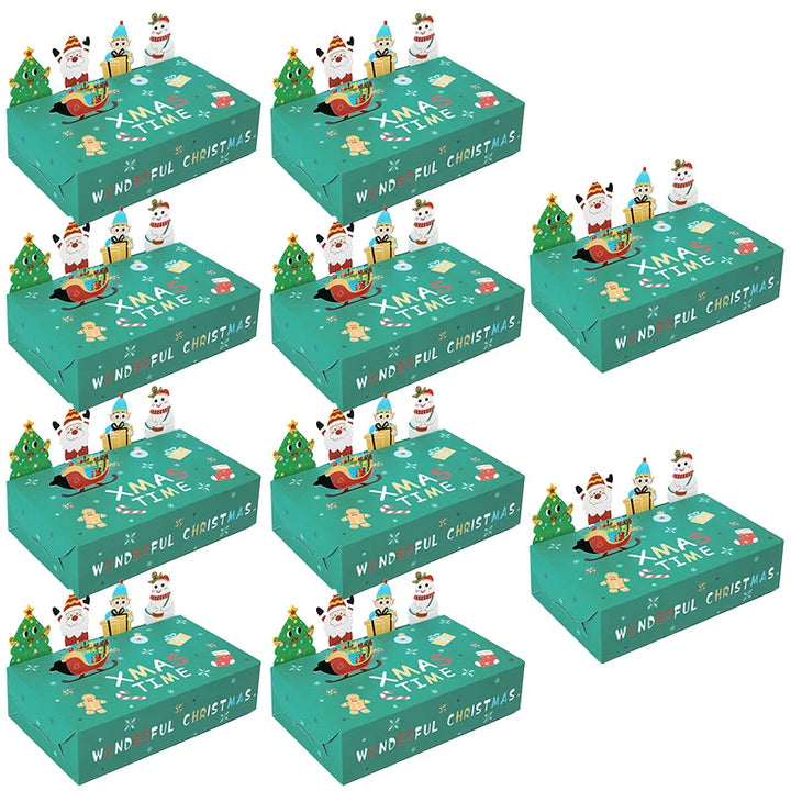 Rynx 5/10pcs Cartoon Christmas Gift Box Kraft Paper Cookie Packaging Box 2024 Christmas Party Decor Xmas Navidad New Year