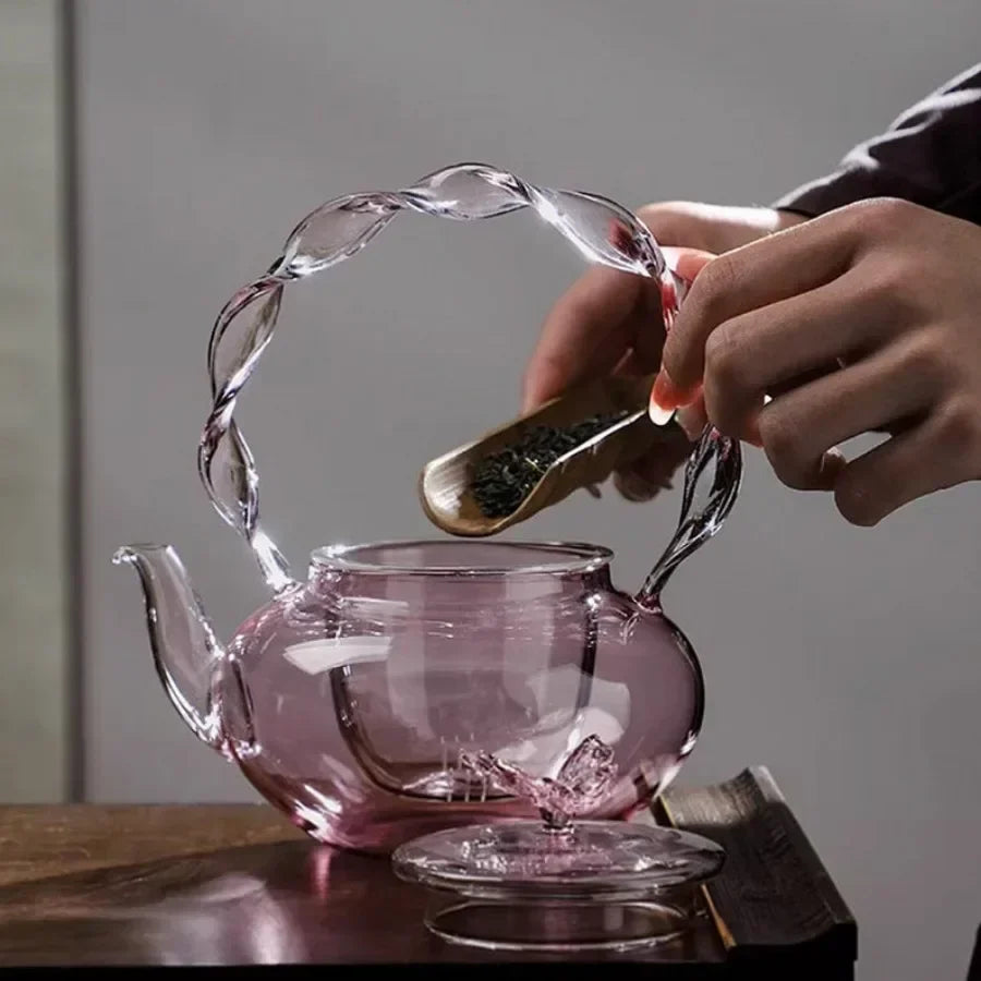 Lisslune | Floral Lid Design Tea Infuser Glass Teapot