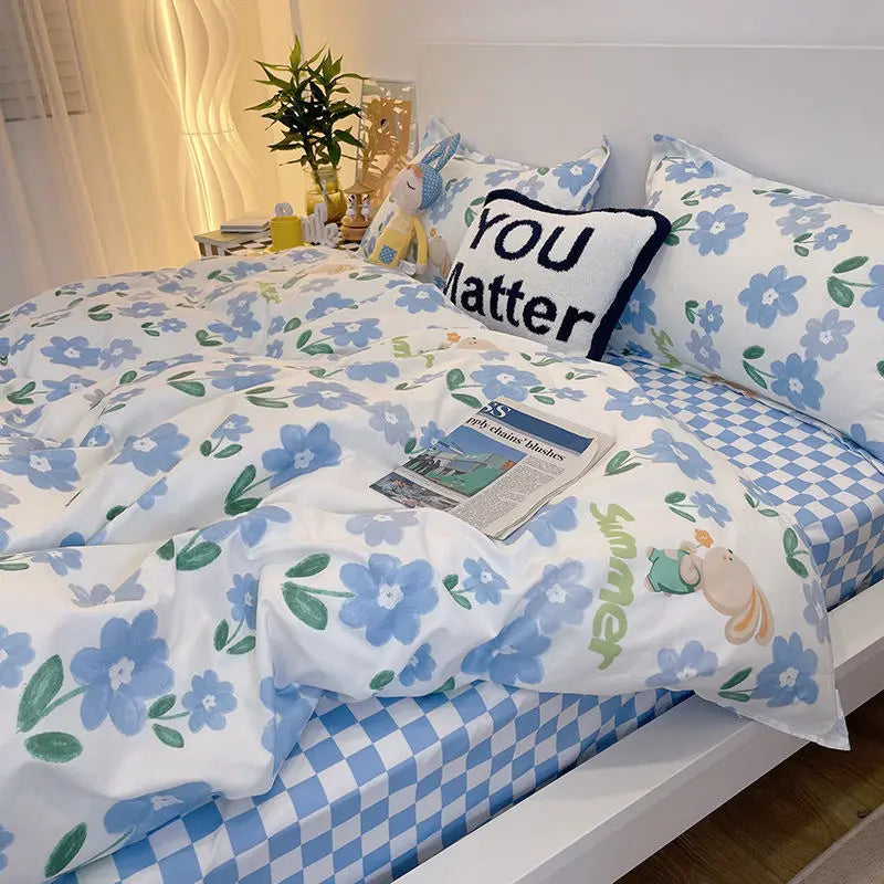 Rynx | Tulip Duvet Cover Set with Bed Sheets Pillowcases Fashion Twin Double Queen Size Bedding Soft Boys Girls Bedding Set