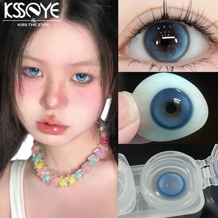 Lisslune | 1 Pair Hot Selling Colorful Pupils for Eyes with Degree 0~-8.00 Degree Blue Natural Beautiful Pupils Fashion Color Makeup
