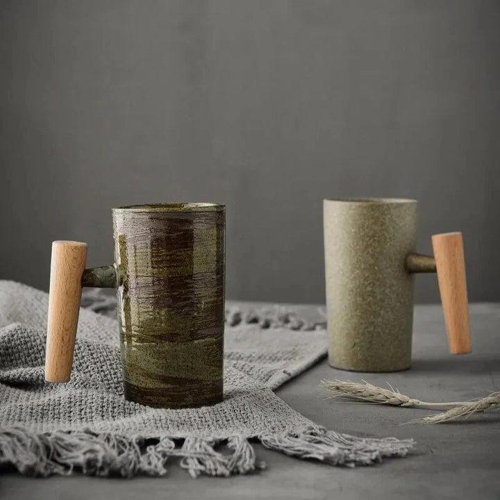 Lisslune | Nordic Design Mug – Minimalist Ceramic Mug with Wooden Handle