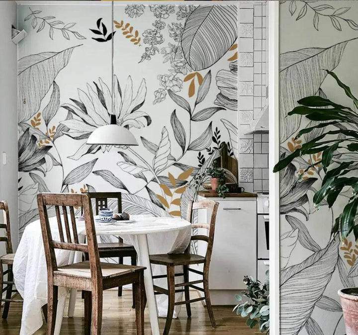 Lisslune | Serene Tropical Paradise Abstract Mural - Elegant Botanical Decor for Stylish Homes