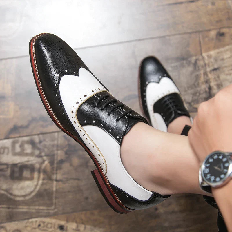 Lisslune | Men's Luxury Shoes Brogue Lace-up Casual British Style Contrast Color Oxford Office