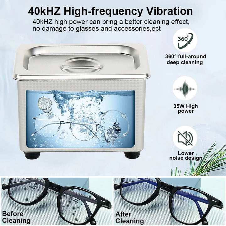 Lisslune | Ultrasonic Glasses Cleaner 40kHz Stainless Steel Jewellery Cleaning Machine – ClearWave