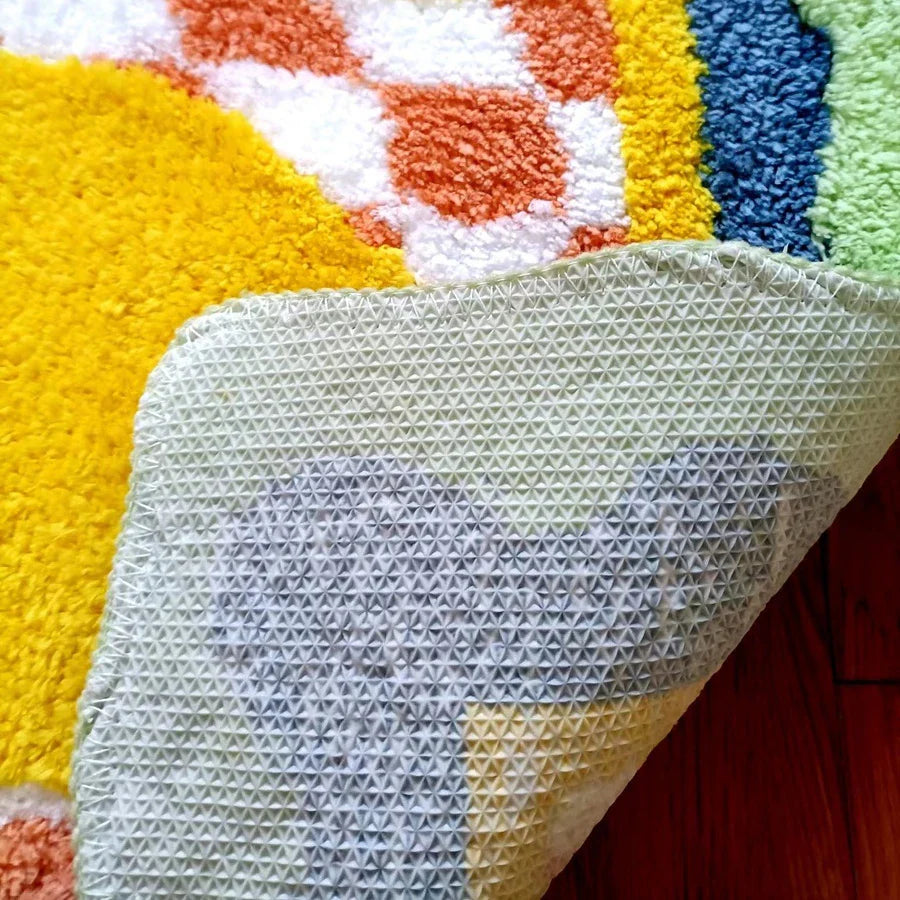 Rynx | Padded Fruit Bathroom Mat Soft Fluffy Grid Carpet Bedroom Nightstand Rug Door Floor Non-Slip Mat Aesthetic Home Warm Decoration