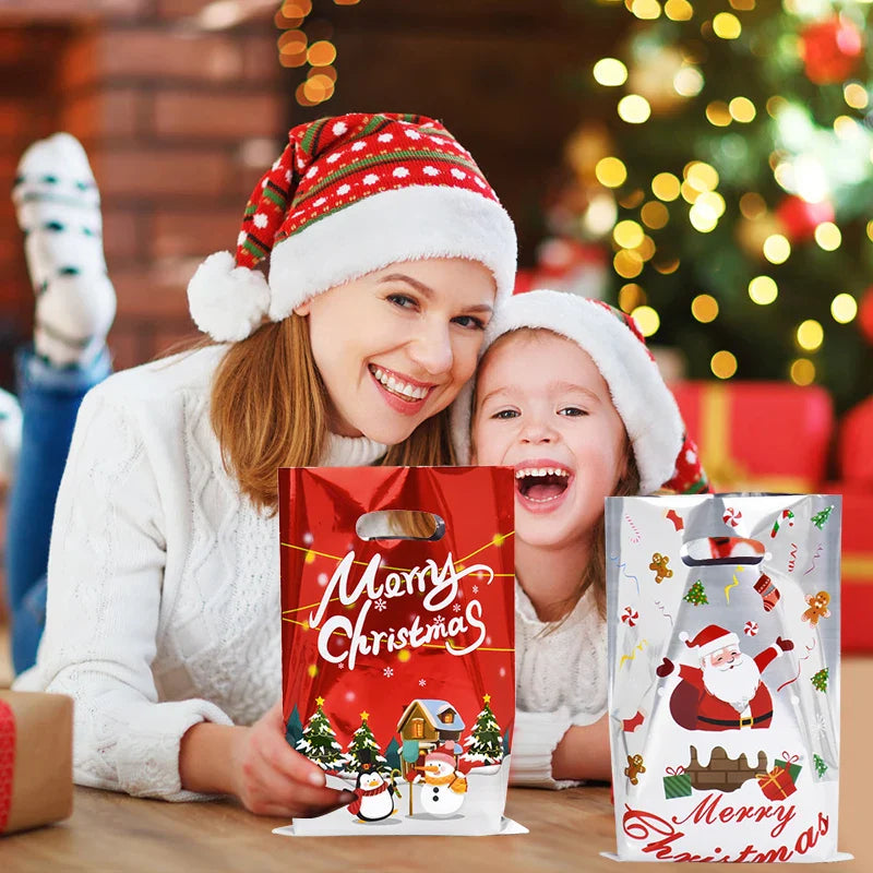 Rynx 10/30 Piece Christmas Gift Bags Cartoon Plastic Candy Cookie Packaging Bags 2024 Christmas Decoration for Home Kids New Year Gift 2025