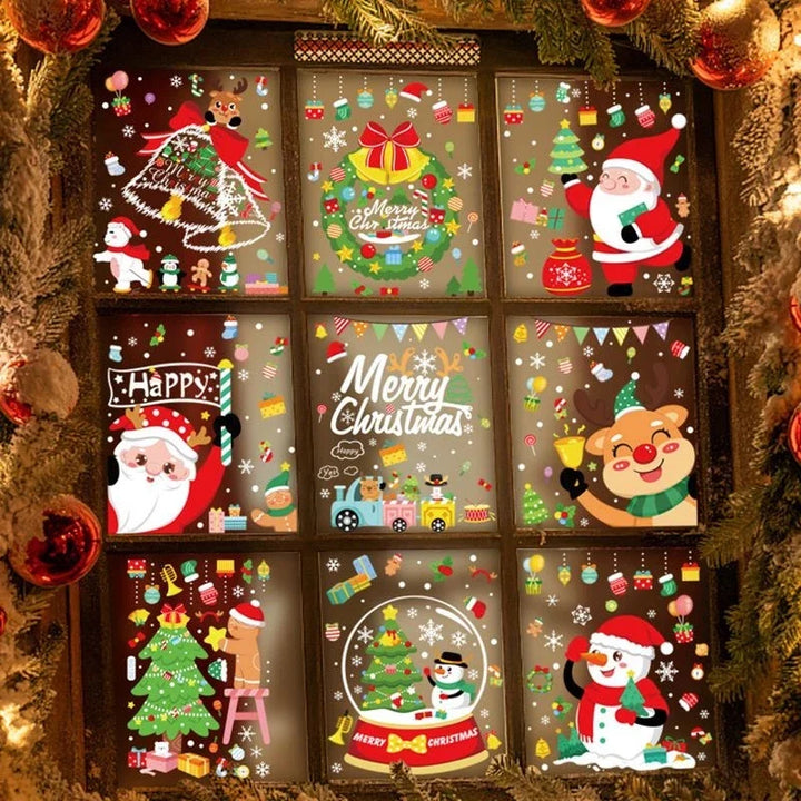 Rynx Christmas Window Stickers Santa Snowflake DIY Wall Tattoo Christmas Decorations for Home New Year Ornaments Gift