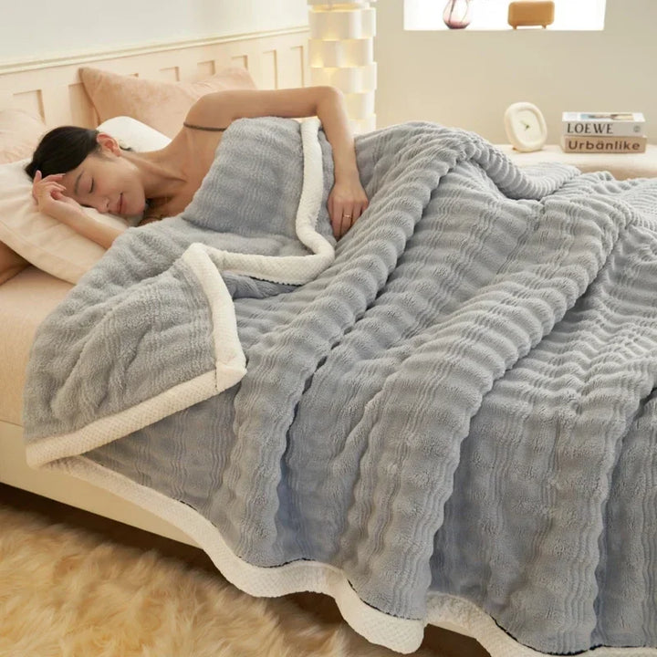 Rynx Artificial Rabbit Plush Autumn Winter Warm Blanket Striped Fluffy Warmth Sofa Blankets Soft Absorbent Breathable Nap Blanket