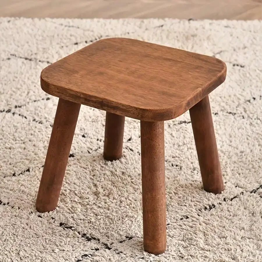 Rynx | 1pc Solid Wood Shoe Change Stool Small Walnut Colored Stool Furniture for Living Room Entrance Bathroom Bedroom Kitchen