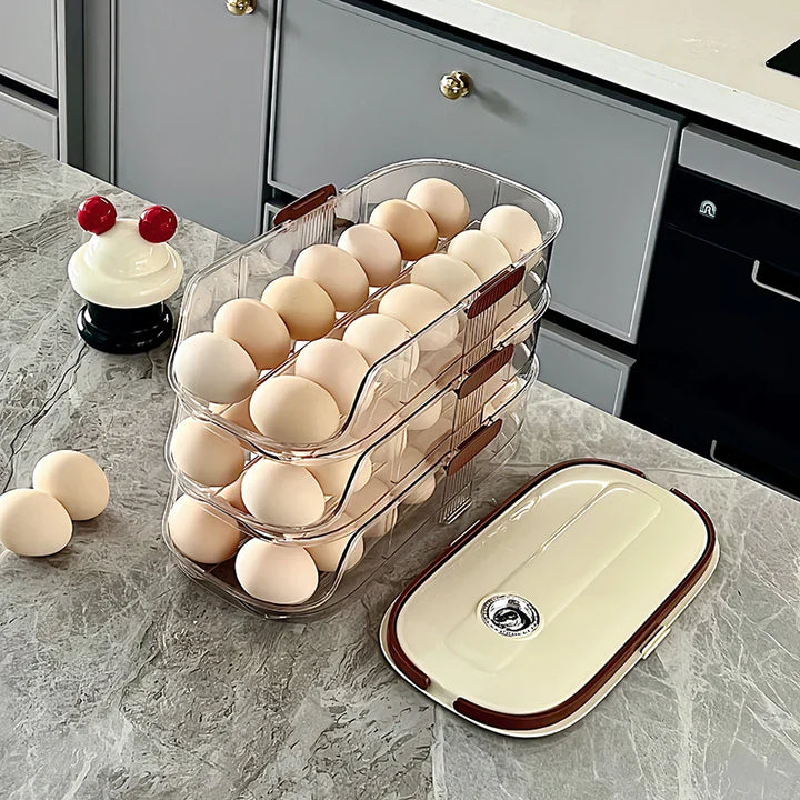 Lisslune | Fridge Organizer Automatic Rolling Transparent Egg Storage Box