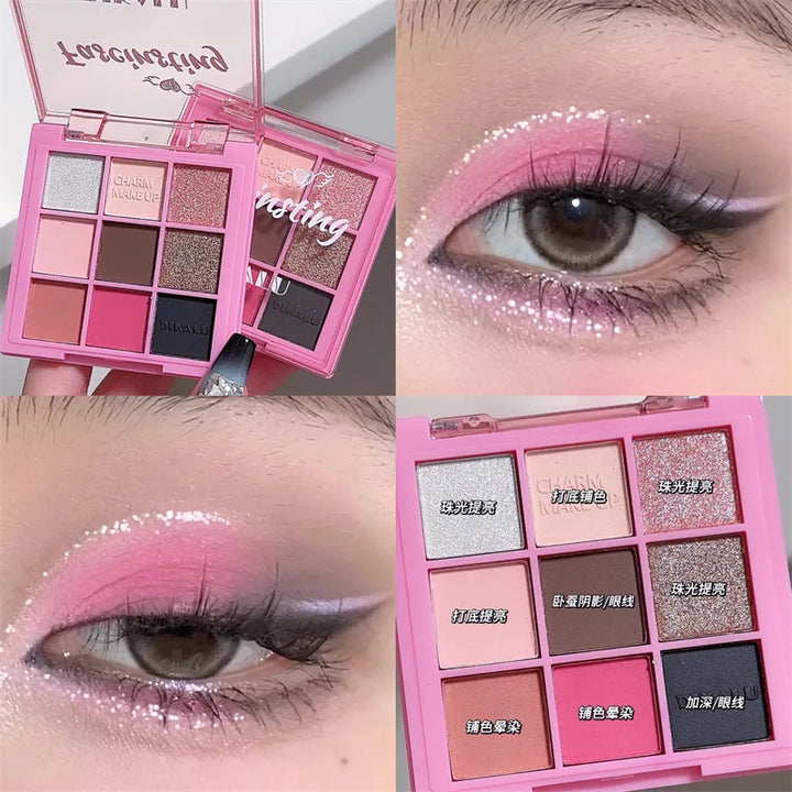 Rynx | Smoky Glitter Matte Eyeshadow Palette 9 Colors Pearl Grey Black Hue Shimmer Eyeshadow Makeup Pigments Palette Cosmetics