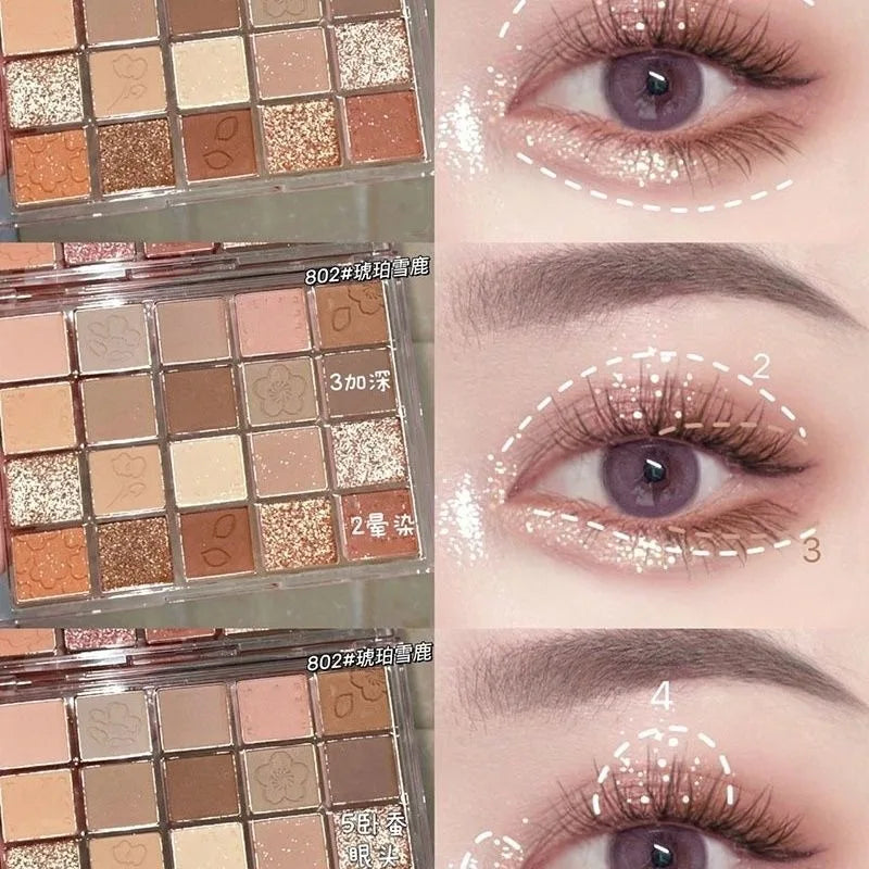 Rynx | 20/9 Colors Peach Blossom Eyeshadow Palette Glitter Cream Shimmer Shine Waterproof Korean Palette Natural Matte Eye Pigments