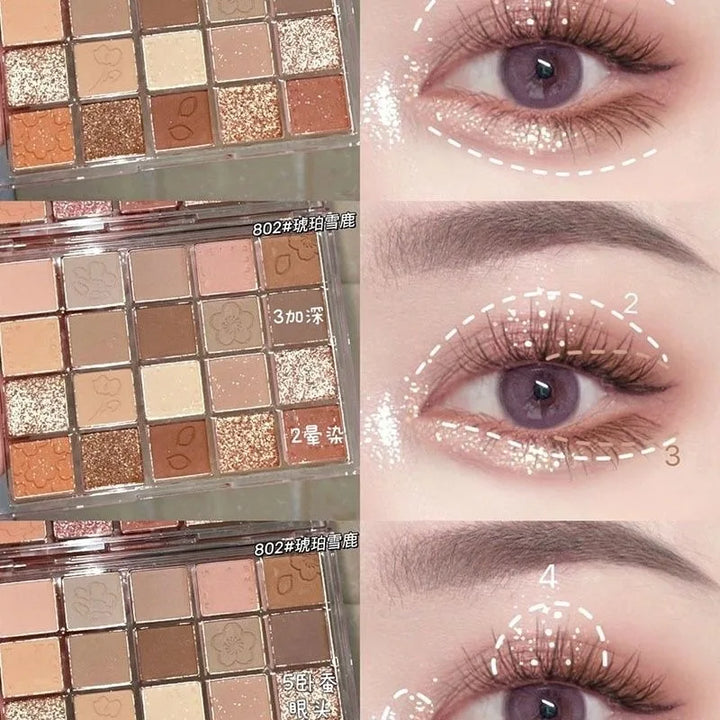 Rynx | 20/9 Colors Peach Blossom Eyeshadow Palette Glitter Cream Shimmer Shine Waterproof Korean Palette Natural Matte Eye Pigments