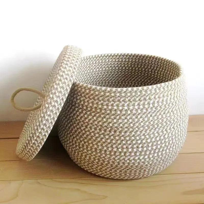 Lisslune | Chic Khaki Cotton Storage Basket Set: A stylish solution for a neatly organized home
