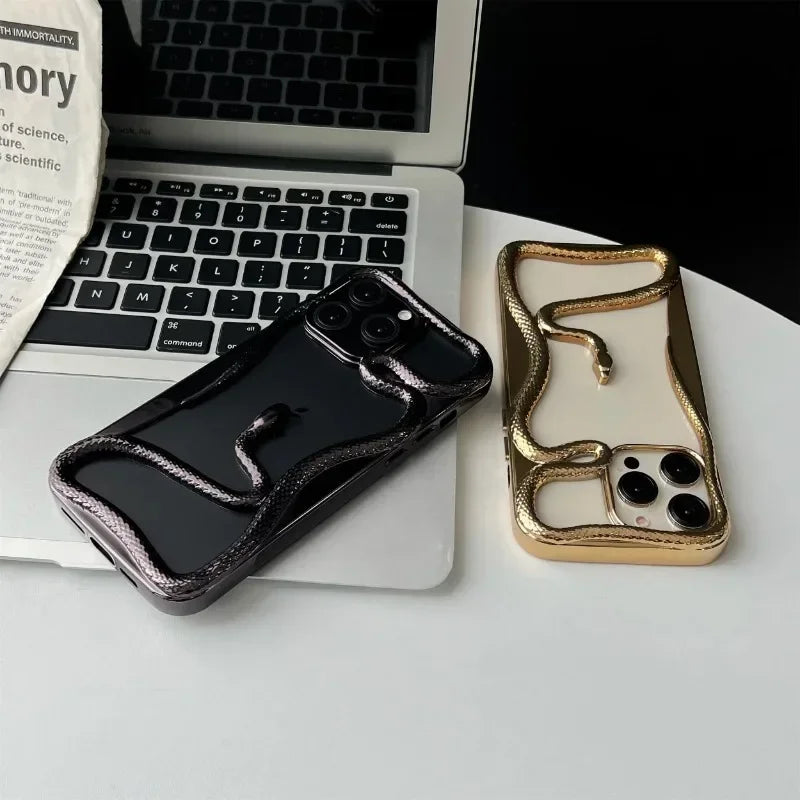 Lisslune | Plating Weicher Gummi Rahmen Hohler Schlange Handyhülle Für iPhone 11 12 13 14 15 16 Pro Max Objektivschutz Unregelmäßige Stoßfeste Hülle