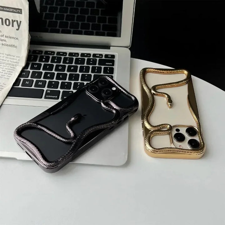 Lisslune | Plating Weicher Gummi Rahmen Hohler Schlange Handyhülle Für iPhone 11 12 13 14 15 16 Pro Max Objektivschutz Unregelmäßige Stoßfeste Hülle