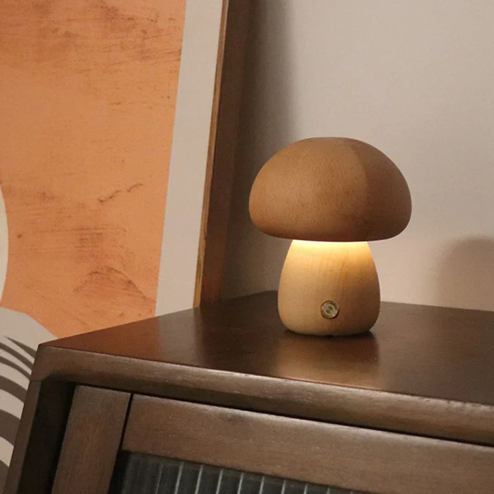Lisslune | Touch Switch Wooden Mushroom LED Night Lamp