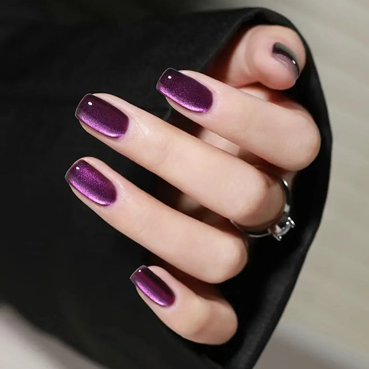 Rynx | Gray Sparkling Cat Eye Sweet Bow Nail Art Solid Color False Nails Removable Ready False Nails Press-on Nails with Glue