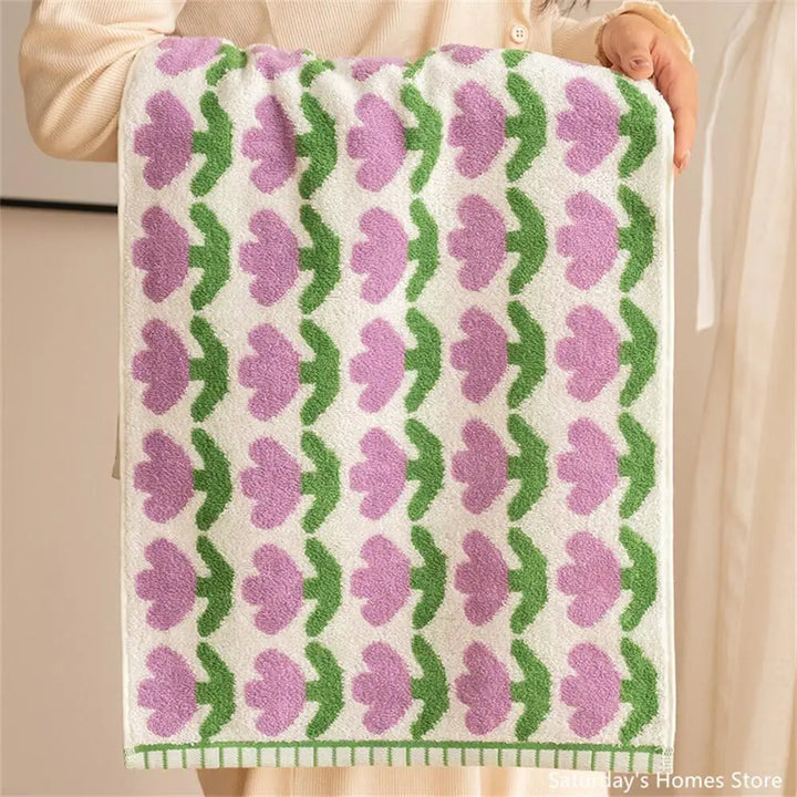 Rynx | Tulip Flowers Pure Hand Towels Bathroom Sets Face Cloth Soft Skin-Friendly Bathroom Girls Wash Towels Household Towel 70*140CM