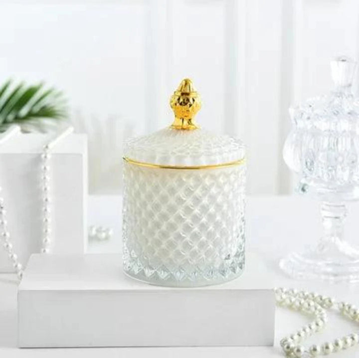 Lisslune | Amber Radiance Crystal Glass Storage Jar with Lid for Jewelry and Event Decor
