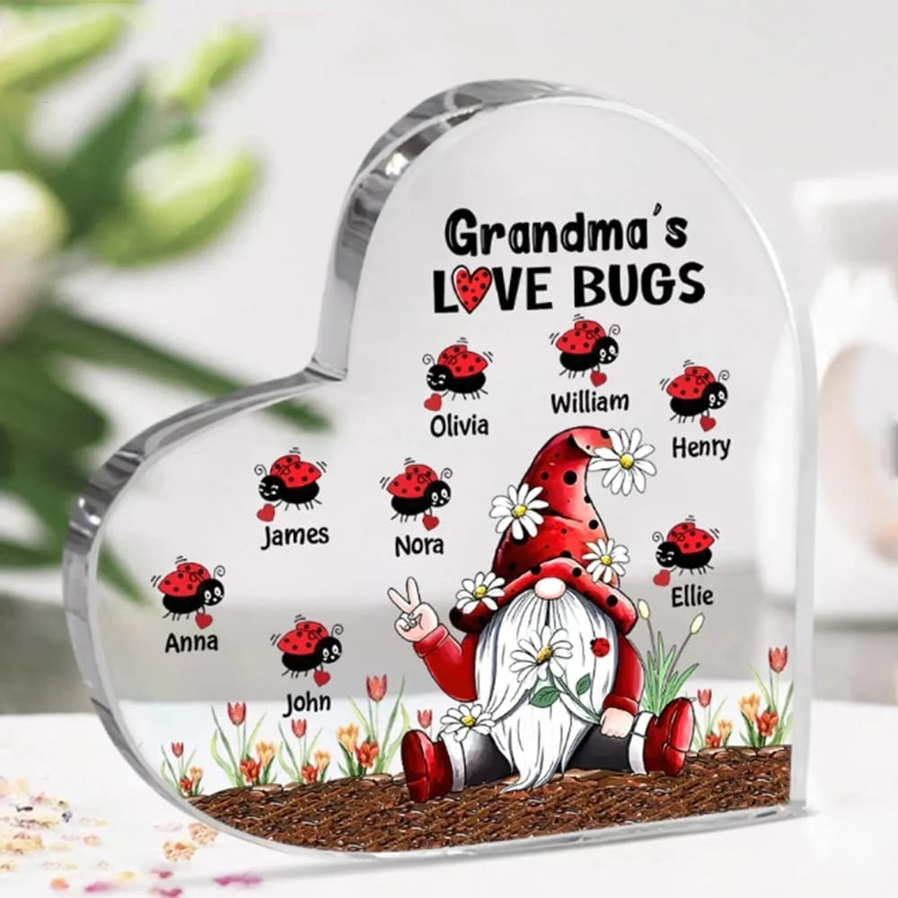 Rynx | Hand print grandmother print acrylic heart plaque grandmother birthday gifts son for grandmother keepsake bedroom table desk decor