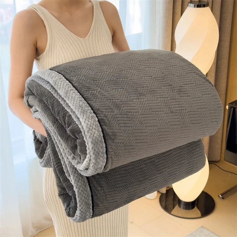 Rynx IEncrypted Carved Velvet Autumn Winter Warm Sofa Blanket Soft Comfortable Warm Bedspreads Throws Fluffy Breathable Bed Sheets