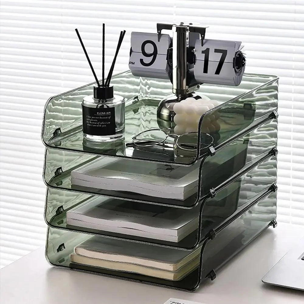 Lisslune | Transparent Acrylic A4 File Storage Organizer - Stackable Desktop Shelf for Papers and Magazines