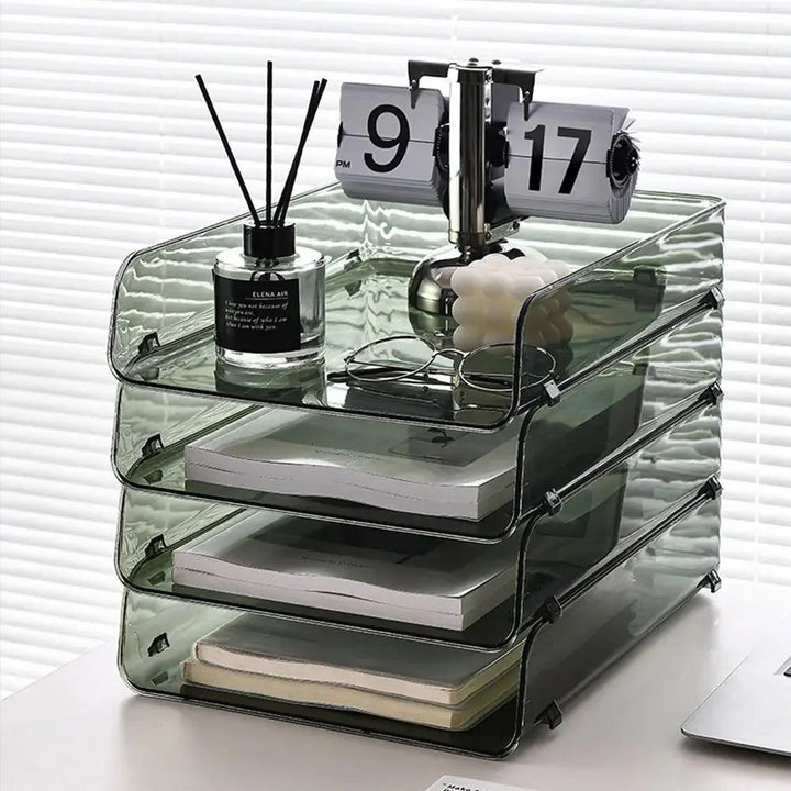 Lisslune | Transparent Acrylic A4 File Storage Organizer - Stackable Desktop Shelf for Papers and Magazines