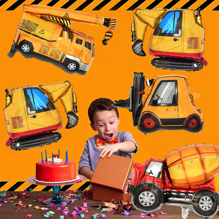 Rynx Construction Party Disposable Tableware Kids Boys Engineering Vehicle Theme Birthday Party Decorations Truck Balloon Supplies