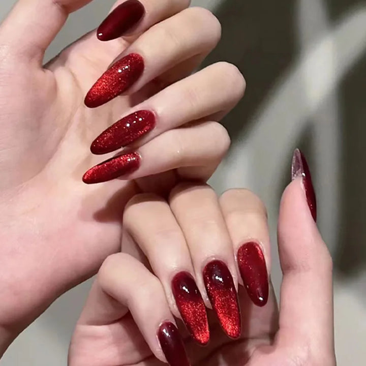 Rynx | Gray Sparkling Cat Eye Sweet Bow Nail Art Solid Color False Nails Removable Ready False Nails Press-on Nails with Glue