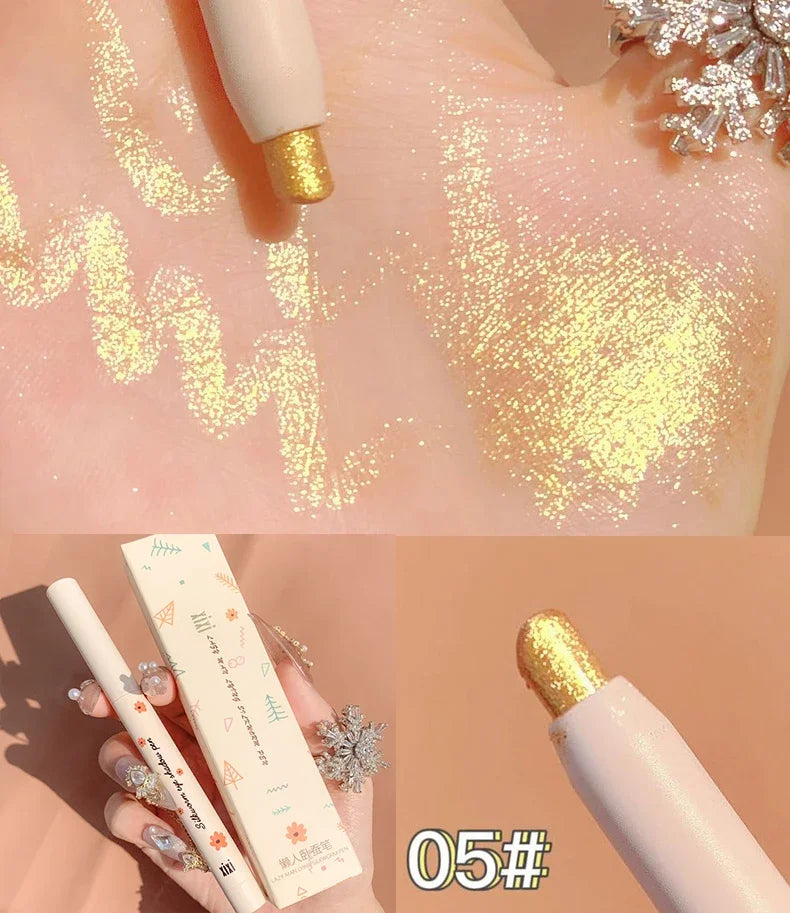 Lisslune | Glitzer Seidenraupen Augenbrauen Liner Bleistift Aufheller Blau Gold Silber Augen-Makeup Stift Langanhaltendes Glänzendes Augen-Make-up Kosmetik