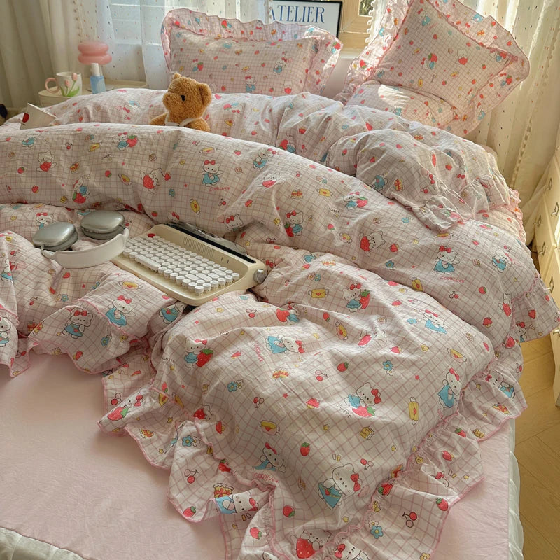 Rynx | Cute Print Bed Sheet Set Girls' Room Bedding Set Single/Double/Queen/King Size Bedding Set Soft Bedding sábanas para cama
