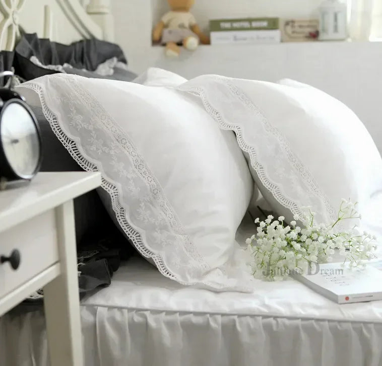 Rynx 1 Piece Princess Pure White Double Layer Lace Ruffle Cotton Wedding Pure Cotton Bedding Pillowcase Pillow Cover Autumn Decoration