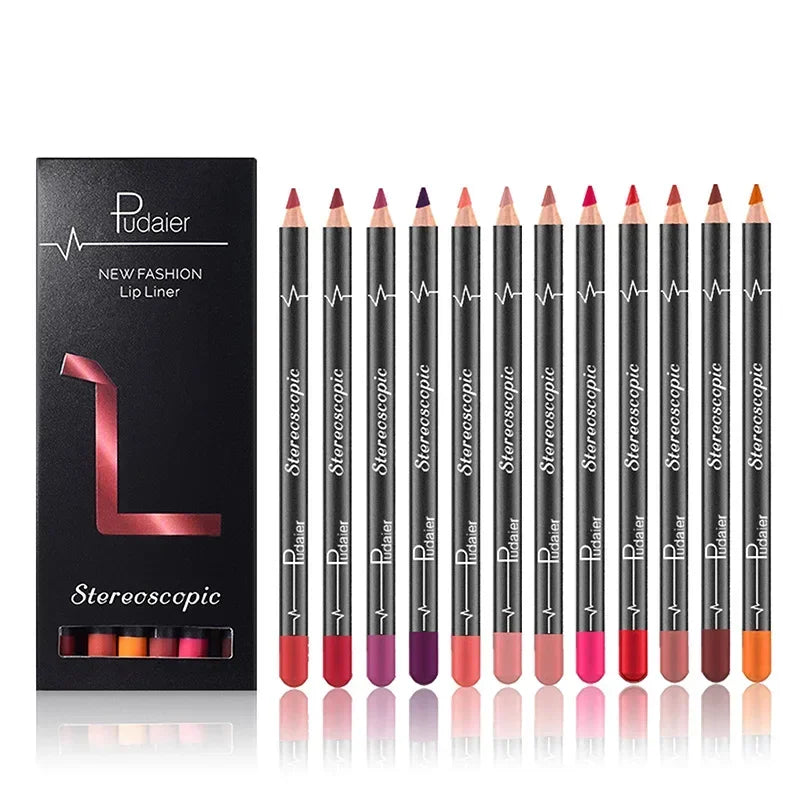 Rynx | 12 pieces/set waterproof lipstick pencil nude matte lip liner moisturizing long-lasting lip contour pencil professional makeup pencils