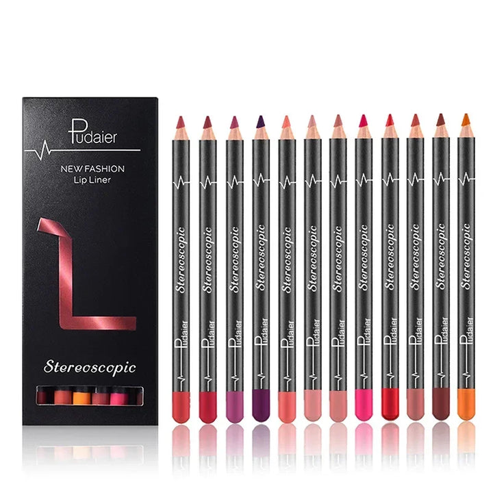 Rynx | 12 pieces/set waterproof lipstick pencil nude matte lip liner moisturizing long-lasting lip contour pencil professional makeup pencils