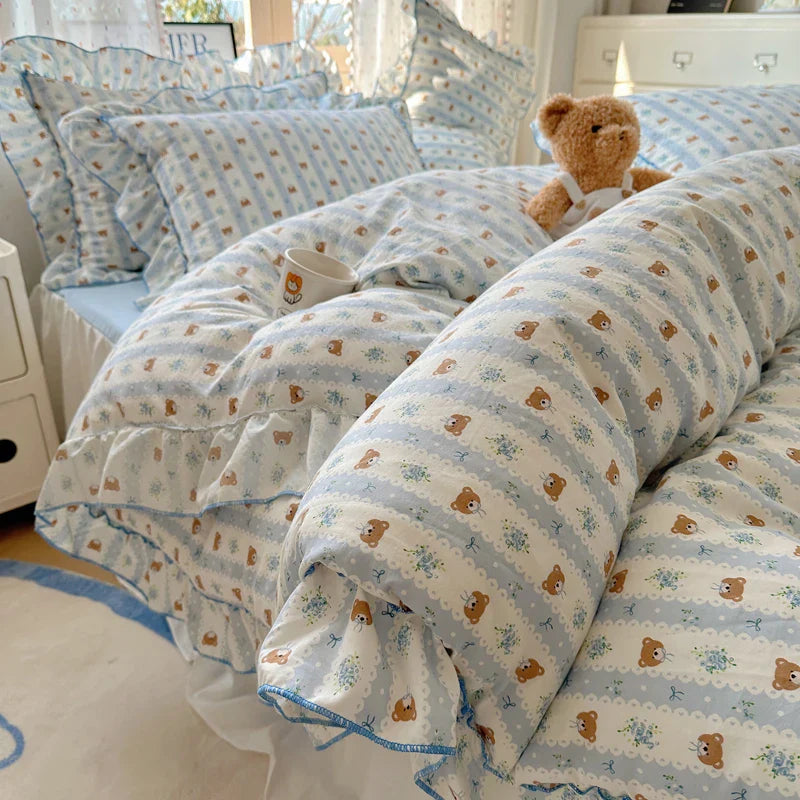 Rynx | Cute Print Bed Sheet Set Girls' Room Bedding Set Single/Double/Queen/King Size Bedding Set Soft Bedding sábanas para cama
