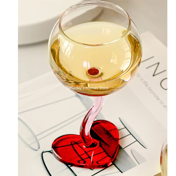 Rynx | Red Heart Floor Glass Goblet Cup Champagne Red Wine Glass Mug Borosilicate Heat-resistant Glass Cocktail Cup