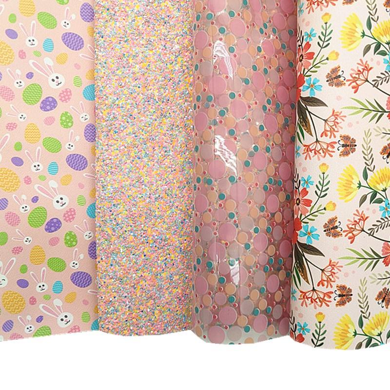 Lisslune | Sparkling Easter Synthetic Leather Craft Sheets - Assorted Glitter in Pink, Yellow and Mint
