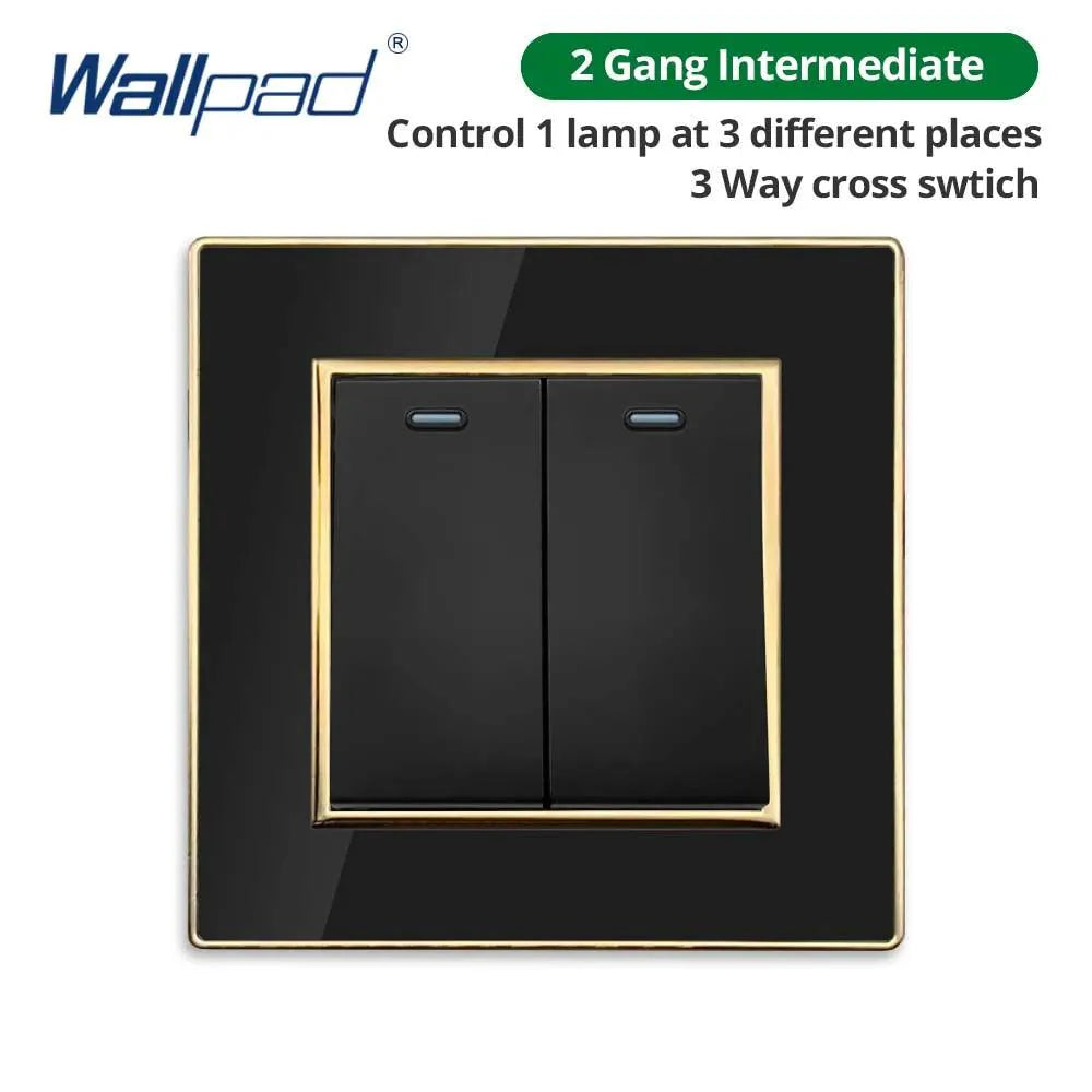 Lisslune | Luxurious black acrylic interchangeable panel with golden accents and universal sockets - 220V, multiple socket, modern design - Illuminated control panel with USB charging function