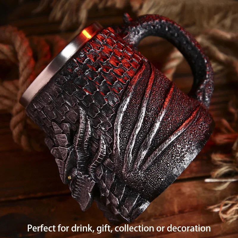 Lisslune | Medieval Dragon Resin Stainless Steel Mug as Coffee Mug or Tea Mug