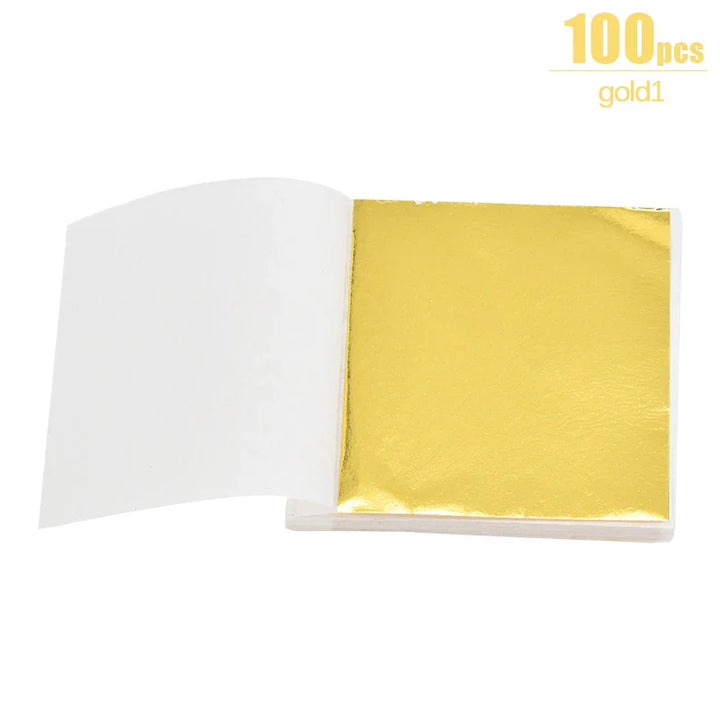 Rynx 100/200 Sheets Artificial Gold Silver Foil Paper Leaf Gilding DIY Crafts Paper Birthday Party Wedding Cake Dessert Decorations