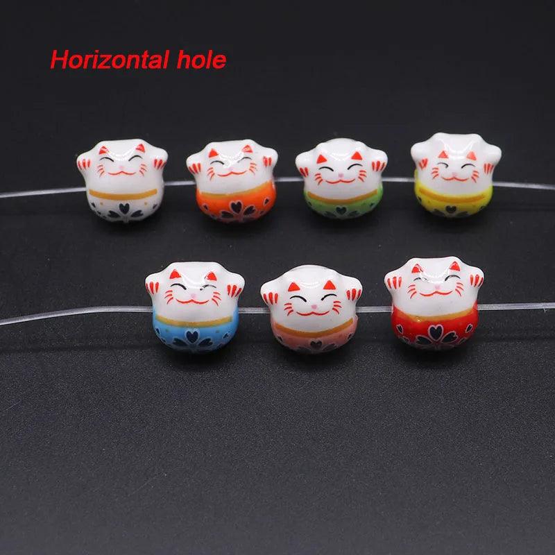 Lisslune | Charming 10-piece Ceramic Lucky Cat Bead Set