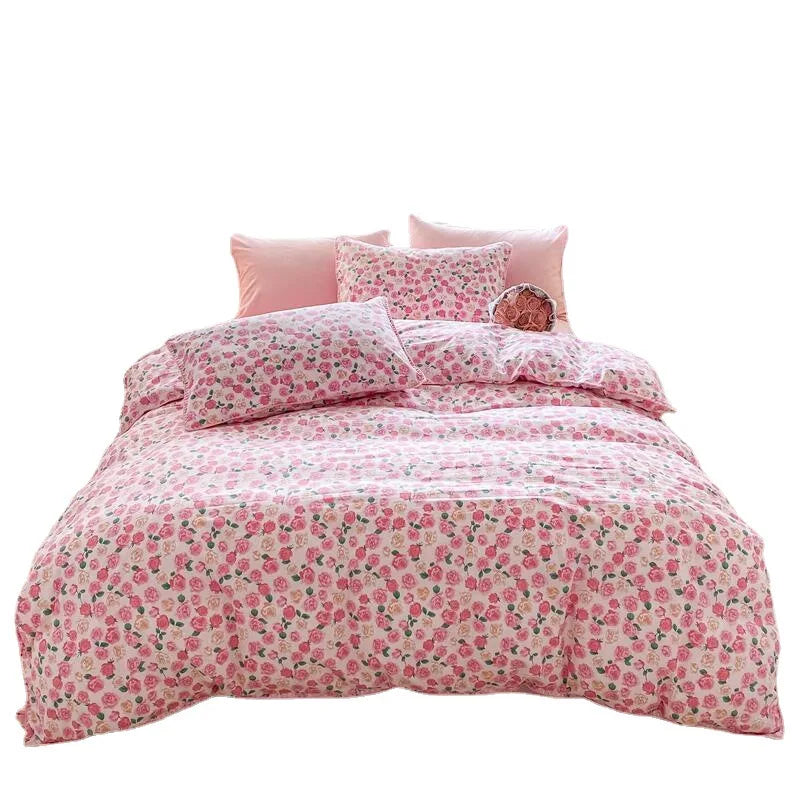 Lisslune | Ins Washed Double-Layer Garn Shell Stickerei Vier-Teiliges Bett Spannbettlaken