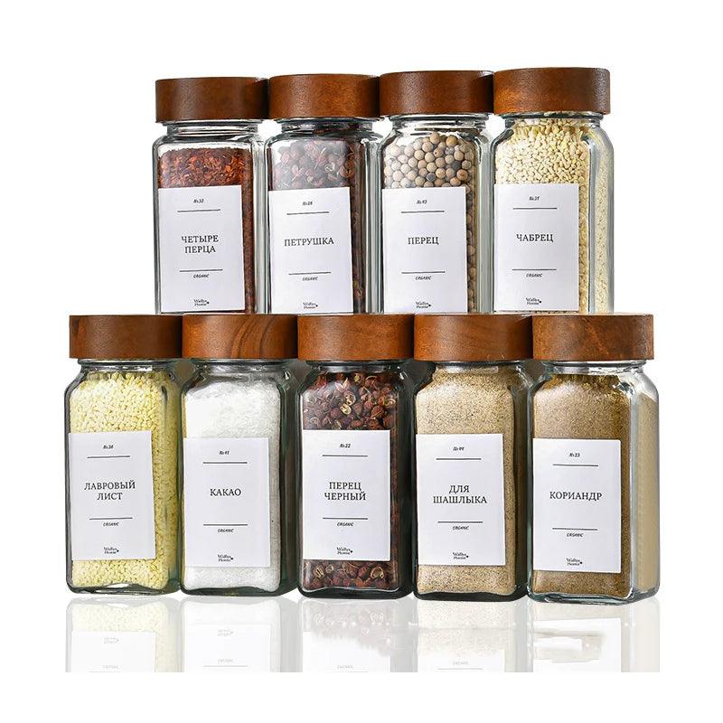 Lisslune | Elegant 40oz moisture-proof square glass spice container with acacia wood lid