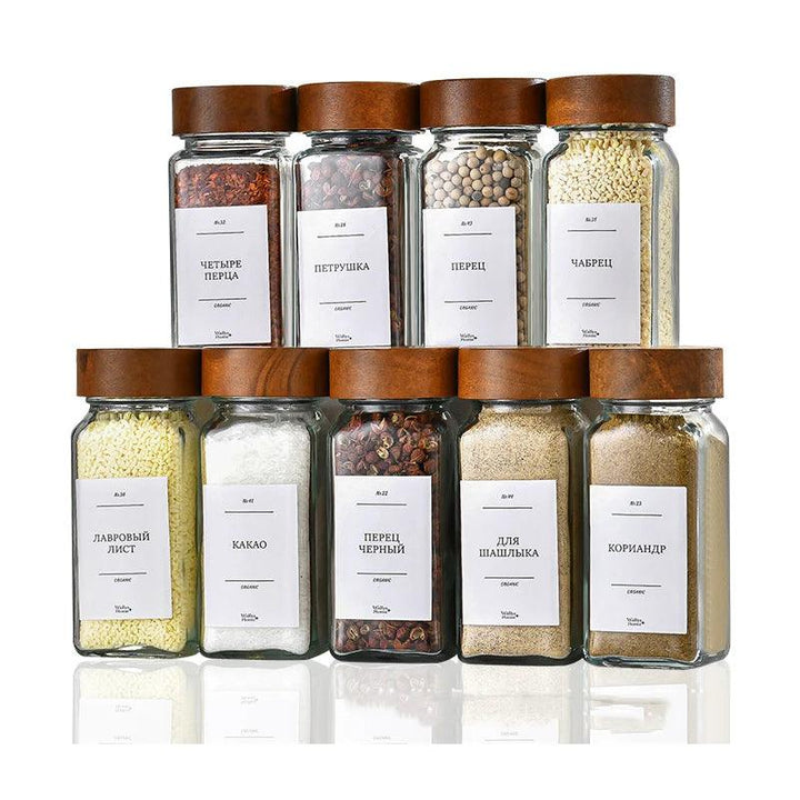 Lisslune | Elegant 40oz moisture-proof square glass spice container with acacia wood lid