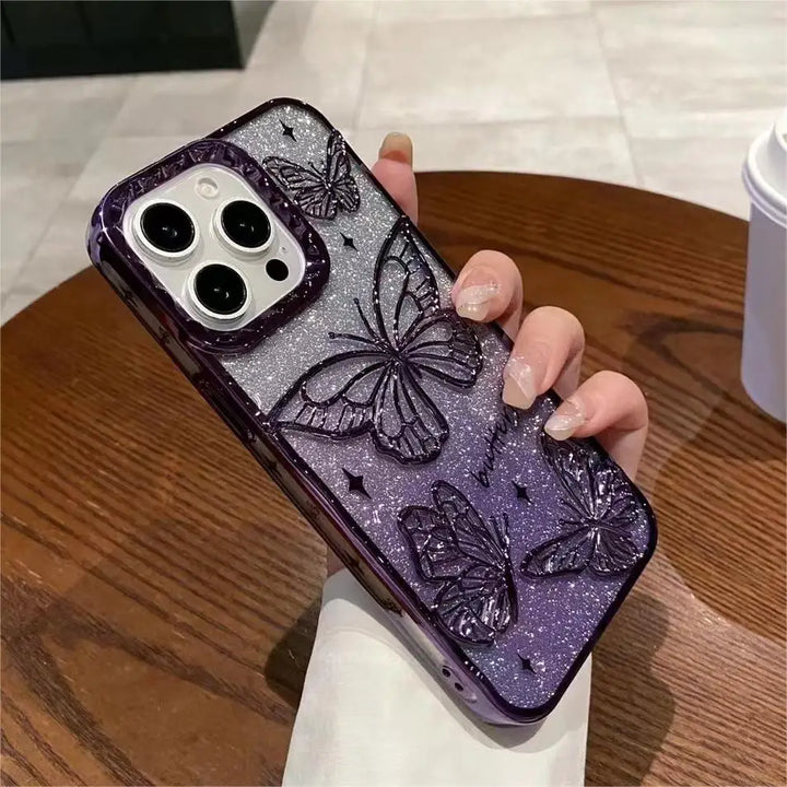 Lisslune | 3D Bling Glitzer Schmetterling Quicksand Farbverlauf Handyhülle Für iPhone 16 15 14 13 12 11 Pro Max 16 Plus Beschichtung Stoßfest Hülle