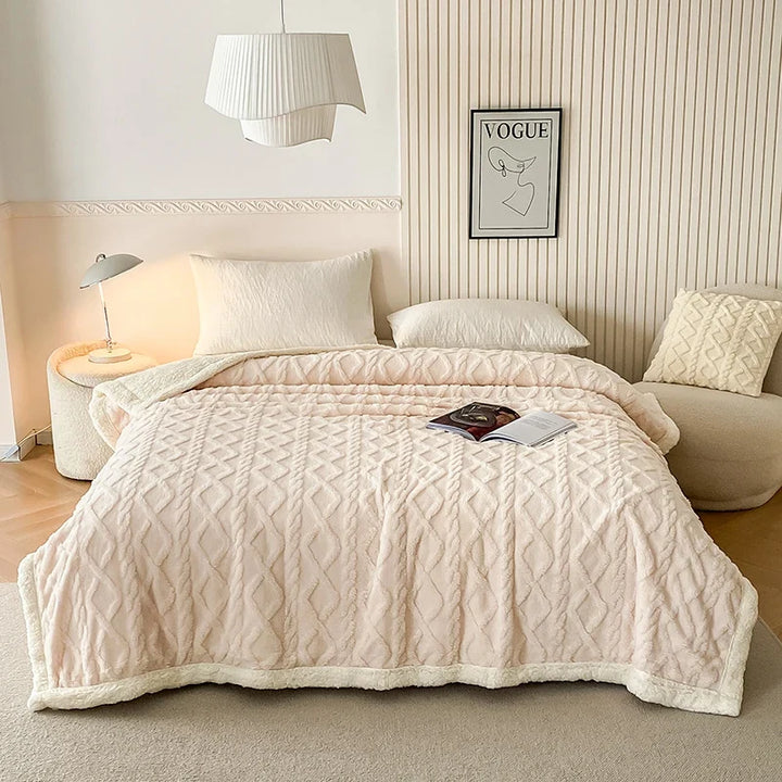 Rynx | Solid Fleece Blanket Bed Throw Blankets Thick Fluffy Warm Soft Travel Blanket Double Layer Plush Blanket Winter for Sofa Couch
